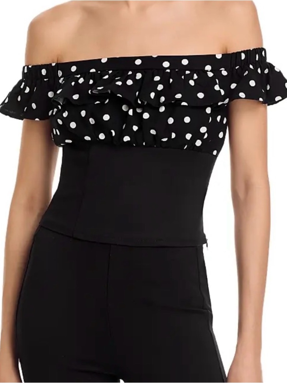 Off-Shoulder Black Polka Dot Crop Top